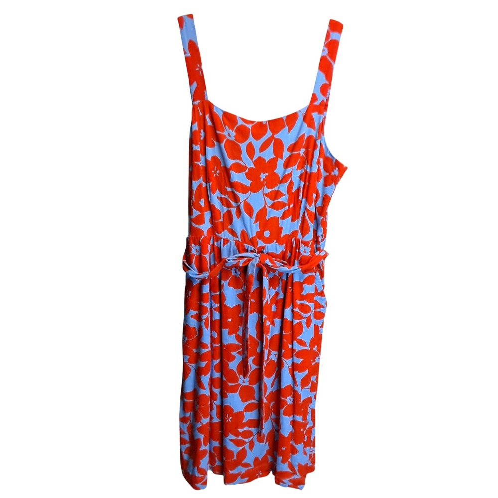 Draper James RSVP Womens Blue Red Floral Linen Blend Smocked Midi Dress Large - Picture 2 of 6
